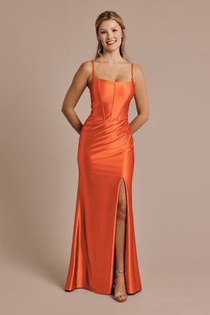 Galina Signature Square Neck Corset Sculpting Satin Dress